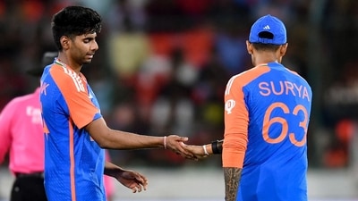 India's Mayank Yadav (L) celebrates with captain Suryakumar Yadav after taking a wicket. (AFP) India's Mayank Yadav (L) celebrates with captain Suryakumar Yadav after taking a wicket. (AFP)