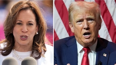 This combination of photos shows Vice President Kamala Harris, left, on Aug. 7, 2024, and Republican presidential candidate former President Donald Trump on July 31, 2024. (AP)
