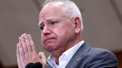 Democratic vice presidential candidate Minnesota Gov. Tim Walz visited Mankato West High School. (AP)