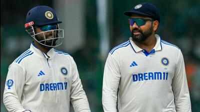 India skipper Rohit Sharma (R) with wicketkeeper Rishabh Pant during the second Test against Bangladesh at the Green Park Stadium in Kanpur. (AFP) India skipper Rohit Sharma (R) with wicketkeeper Rishabh Pant during the second Test against Bangladesh at the Green Park Stadium in Kanpur. (AFP)