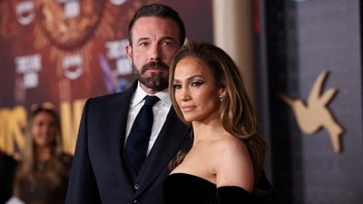 Ben Affleck and cast member Jennifer Lopez attend a premiere for the film "This Is Me... Now: A Love Story" in Los Angeles, California, U.S. February 13, 2024. (REUTERS)