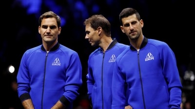 Roger Federer, Rafael Nadal, and Novak Djokovic during the Laver Cup 2022 (Action Images via Reuters)