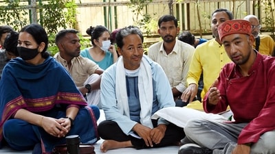 Climate activist Sonam Wangchuk staged a protest demanding the inclusion of Ladakh in the Sixth Schedule of the Indian constitution at the Ladakh Bhawan in New Delhion Sunday, October 13, 2024. (Photo by Arvind Yadav/ Hindustan Times) Climate activist Sonam Wangchuk staged a protest demanding the inclusion of Ladakh in the Sixth Schedule of the Indian constitution at the Ladakh Bhawan in New Delhion Sunday, October 13, 2024. (Photo by Arvind Yadav/ Hindustan Times)
