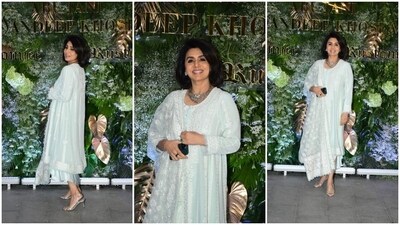 Neetu Kapoor's elegant look in a simple light blue kurta adorned with white embroidery proves that less is more. Paired with a matching dupatta and a gold necklace, she looks absolutely glamorous. (HT photo) Neetu Kapoor's elegant look in a simple light blue kurta adorned with white embroidery proves that less is more. Paired with a matching dupatta and a gold necklace, she looks absolutely glamorous. (HT photo)