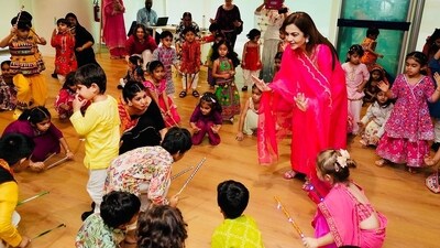 In photos shared by the school's official Instagram account, Nita Ambani can be seen dancing with Jeh Ali khan and his classmates. (Instagram/@daismumbai) In photos shared by the school's official Instagram account, Nita Ambani can be seen dancing with Jeh Ali khan and his classmates. (Instagram/@daismumbai)