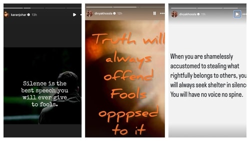 Karan Johar and Divya Khossla Kumar's IG-wars. Karan Johar and Divya Khossla Kumar's IG-wars.
