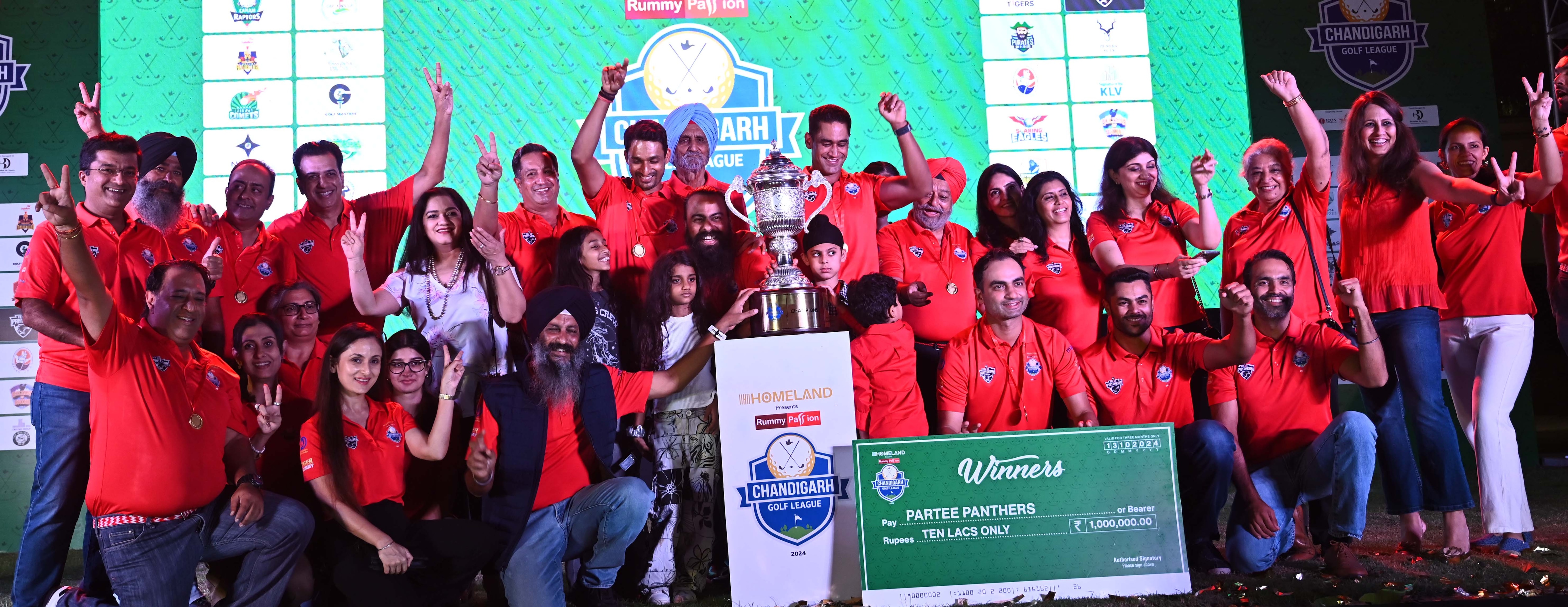 Partee Panthers in jubilant mood after winning the Chandigarh Golf League, at Chandigarh Golf Club on Sunday. (Keshav Singh/HT) Partee Panthers in jubilant mood after winning the Chandigarh Golf League, at Chandigarh Golf Club on Sunday. (Keshav Singh/HT)