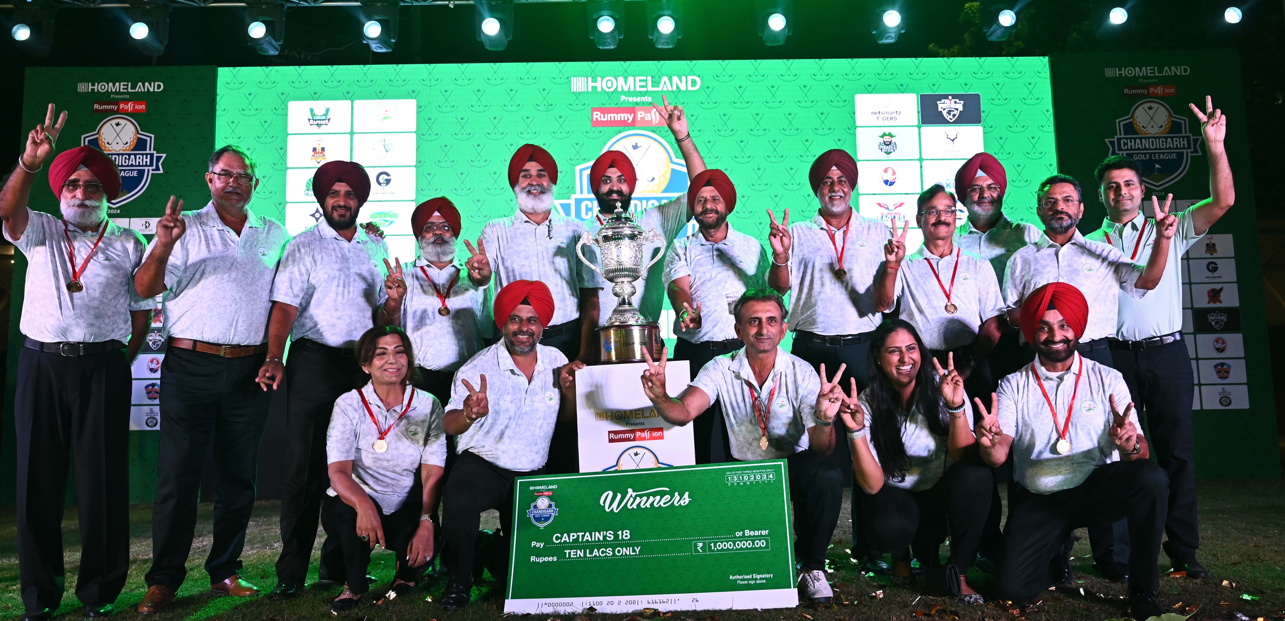 The Captain’s 18 celebrate after winning the Chandigarh Golf League, at Chandigarh Golf Club on Sunday. (Keshav Singh/HT) The Captain’s 18 celebrate after winning the Chandigarh Golf League, at Chandigarh Golf Club on Sunday. (Keshav Singh/HT)
