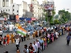 Activists and medical professionals protest to condemn the rape and murder of a junior doctor, demanding government to provide better security measures for women doctors, in Kolkata on Monday. (AFP)