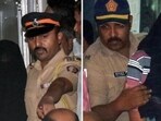 Police personnel escort the two accused to be produced at Esplanade Court in connection with the killing of NCP leader Baba Siddique, in Mumbai on Sunday. (ANI)