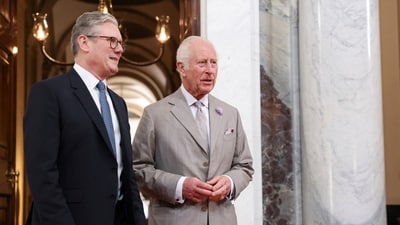 Britain's King Charles, right, stands next to Britain's Prime Minister Keir Starmer during the European Political Community meeting, near Oxford, England, Thursday July 18, 2024. (Hollie Adams/Pool via AP) (AP) Britain's King Charles, right, stands next to Britain's Prime Minister Keir Starmer during the European Political Community meeting, near Oxford, England, Thursday July 18, 2024. (Hollie Adams/Pool via AP) (AP)