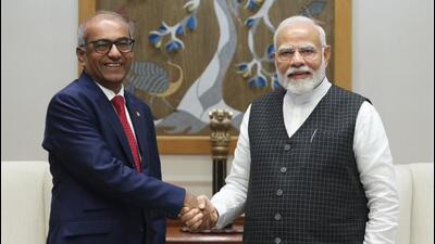 Indo-Canadian MP Chandra Arya (left) at his meeting with Indian Prime Minister Narendra Modi in New Delhi in August. (Chandra Arya/X)