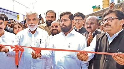 Mumbai, Oct 13 (ANI): Maharashtra Chief Minister Eknath Shinde inaugurates Thane creek bridge on the Sion-Panvel Highway, at Vashi in Mumbai on Sunday. State Minister of Public Works Dadaji Bhuse, former MP Rahul Shewale former MLA Tukaram Kate and MSRDC Managing Director Anil Kumar Gaikwad also seen. (ANI Photo) (Eknath Shinde-X) Mumbai, Oct 13 (ANI): Maharashtra Chief Minister Eknath Shinde inaugurates Thane creek bridge on the Sion-Panvel Highway, at Vashi in Mumbai on Sunday. State Minister of Public Works Dadaji Bhuse, former MP Rahul Shewale former MLA Tukaram Kate and MSRDC Managing Director Anil Kumar Gaikwad also seen. (ANI Photo) (Eknath Shinde-X)