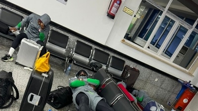 Stranded Nigeria team threaten to boycott Libya qualifier. (X Image/@WTroostEkong) Stranded Nigeria team threaten to boycott Libya qualifier. (X Image/@WTroostEkong)