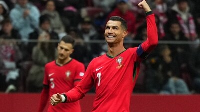 Portugal's Cristiano Ronaldo reacts during a match. (REUTERS)