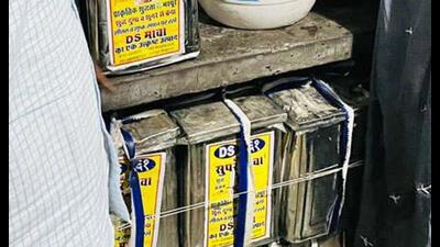 The seized items in a shop in Ranjit Nagar, Ludhiana, on Monday. (HT photo)