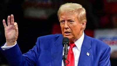 Former US President and Republican presidential candidate Donald Trump speaks during a campaign rally at Findlay Toyota Arena in Prescott Valley, Arizona, on October 13, 2024. (Photo by Caitlin O'Hara / AFP) (AFP) Former US President and Republican presidential candidate Donald Trump speaks during a campaign rally at Findlay Toyota Arena in Prescott Valley, Arizona, on October 13, 2024. (Photo by Caitlin O'Hara / AFP) (AFP)