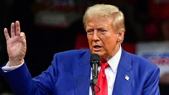 Former US President and Republican presidential candidate Donald Trump speaks during a campaign rally at Findlay Toyota Arena in Prescott Valley, Arizona, on October 13, 2024. (Photo by Caitlin O'Hara / AFP) (AFP)