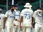 India's Jasprit Bumrah (2L) celebrates with teammates India's Jasprit Bumrah (2L) celebrates with teammates