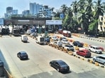 Mumbai, India - October 14, 2024: Mulund Mumbai toll Naka as the Maharashtra government has announced in the cabinet to waive the toll for light vehicles at all entry points of Mumbai from 12 am tonight ,in Mumbai,in Mumbai, India, on, Monday, October 14, 2024. ( Praful ÊGangurde /HT Photo )