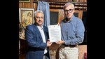 Jammu and Kashmir, Oct 14 (ANI): JKNC Vice President Omar Abdullah receives the letter from Lt Governor Manoj Sinha, inviting him to form the next government in J&K, on Monday. (ANI Photo) (Omar Abdullah- X)