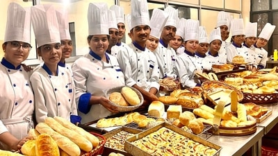 Students with the variety of bread on display Students with the variety of bread on display