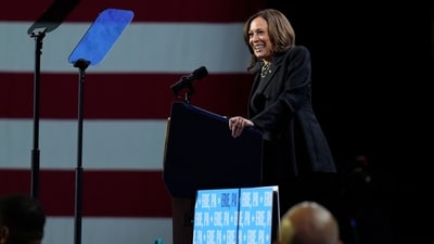 Democratic presidential nominee Vice President Kamala Harris speaks during a campaign rally at Erie Insurance Arena, in Erie, Pa., Monday, Oct. 14, 2024. (AP Photo/Jacquelyn Martin) (AP) Democratic presidential nominee Vice President Kamala Harris speaks during a campaign rally at Erie Insurance Arena, in Erie, Pa., Monday, Oct. 14, 2024. (AP Photo/Jacquelyn Martin) (AP)