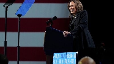 Democratic presidential nominee Vice President Kamala Harris speaks during a campaign rally at Erie Insurance Arena, in Erie, Pa., Monday, Oct. 14, 2024. (AP Photo/Jacquelyn Martin) (AP) Democratic presidential nominee Vice President Kamala Harris speaks during a campaign rally at Erie Insurance Arena, in Erie, Pa., Monday, Oct. 14, 2024. (AP Photo/Jacquelyn Martin) (AP)