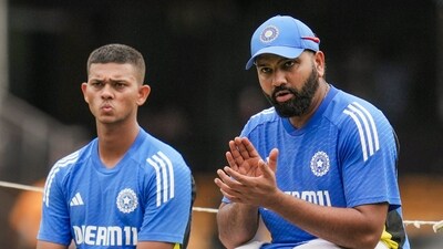 Indian Captain Rohit Sharma and Yashasvi Jaiswal during a training session ahead of the first cricket Test match against New Zealand. (PTI) Indian Captain Rohit Sharma and Yashasvi Jaiswal during a training session ahead of the first cricket Test match against New Zealand. (PTI)