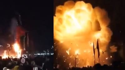 An effigy of Ravan exploded during Dussehra, sparking viral comparisons to a nuclear test. (X/@aryansingh2466) An effigy of Ravan exploded during Dussehra, sparking viral comparisons to a nuclear test. (X/@aryansingh2466)