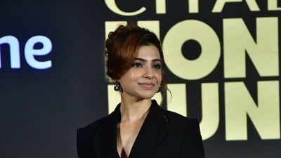 Samantha Ruth Prabhu opted for a stylish all-black ensemble featuring a blazer and skirt set. The actor plays a spy in the series directed by Raj &amp; DK. 