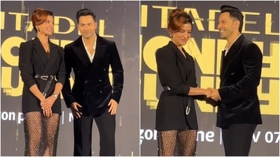 Samantha Ruth Prabhu and Varun Dhawan at Citadel: Honey Bunny trailer launch. Samantha Ruth Prabhu and Varun Dhawan at Citadel: Honey Bunny trailer launch.