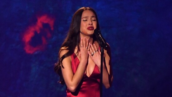 During her Guts World Tour in Melbourne, Olivia Rodrigo fell into an open stage hole, alarming fans.
(Photo by Valerie Macon / AFP) (AFP)