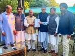 Jammu and Kashmir Congress chief, Tariq Hameed Karra hands over a letter of support to Jammu and Kashmir National Conference Vice President Omar Abdullah for government formation, in Srinagar on Friday.
Jammu and Kashmir Congress chief, Tariq Hameed Karra hands over a letter of support to Jammu and Kashmir National Conference Vice President Omar Abdullah for government formation, in Srinagar on Friday.