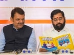 Maharashtra chief minister Eknath Shinde along with Dy CMs Devendra Fadnavis and Ajit Pawar during a press conference, in Mumbai on Oct. 16, 2024. 