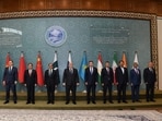 EAM Dr S Jaishankar, Pakistan PM Shehbaz Sharif, Mongolian PM Oyun-Erdene Luvsannamsrai and other leaders pose for a group photograph at the 23rd Meeting of Shanghai Cooperation Organisation (SCO) Council of Heads of Government, in Islamabad.