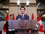 India Canada row live updates: Canada's Prime Minister Justin Trudeau, with Minister of Foreign Affairs Melanie Joly, and Minister of Public Safety, Democratic Institutions and Intergovernmental Affairs Dominic LeBlanc, takes part in a press conference about the Royal Canadian Mounted Police's investigation into "violent criminal activity in Canada with connections to India", on Parliament Hill in Ottawa, Ontario, Canada.