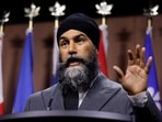 Canada's New Democratic Party leader Jagmeet Singh takes part in a press conference about India-linked criminal activity occurring in Canada, in Ottawa, Ontario, Canada.
