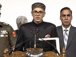 Omar Abdullah taking oath as the chief minister of Jammu and Kashmir. (PTI)