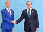 Pakistani Prime Minister Shehbaz Sharif with S Jaishankar in Islamabad. Pakistani Prime Minister Shehbaz Sharif with S Jaishankar in Islamabad.