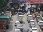 Thane, India - October 15, 2024: Traffic jam is seen at Mulund toll Naka on Tuesday after toll waiver for light vehicles at Mumbai entry point from today,in Thane,in Mumbai, India, on, Tuesday, October 15, 2024. ( Praful Gangurde /HT Photo )