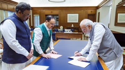 Prime Minister Narendra Modi renews his membership as the first active member of the Bharatiya Janata Party (BJP) (ANI Photo) (Narendra Modi- X) Prime Minister Narendra Modi renews his membership as the first active member of the Bharatiya Janata Party (BJP) (ANI Photo) (Narendra Modi- X)