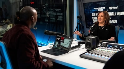 Democratic presidential nominee Vice President Kamala Harris, participates in an interview with Charlamagne Tha God, co-host of iHeartMedia's morning show The Breakfast Club, in Detroit, Tuesday, Oct. 15, 2024. (AP) Democratic presidential nominee Vice President Kamala Harris, participates in an interview with Charlamagne Tha God, co-host of iHeartMedia's morning show The Breakfast Club, in Detroit, Tuesday, Oct. 15, 2024. (AP)