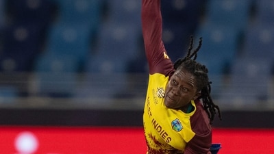 West Indies' Deandra Dottin bowls during the ICC Women's T20 World Cup 2024 match between England and West Indies. (AP) West Indies' Deandra Dottin bowls during the ICC Women's T20 World Cup 2024 match between England and West Indies. (AP)