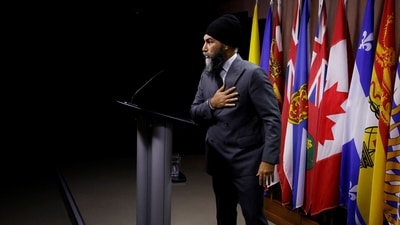 Canada's New Democratic Party leader Jagmeet Singh takes part in a press conference about India-linked criminal activity occurring in Canada, in Ottawa, Ontario, Canada October 15, 2024. REUTERS/Blair Gable (REUTERS)