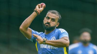 India's Akash Deep bowls during a training session ahead of the first Test against New Zealand in Bengaluru. (PTI)