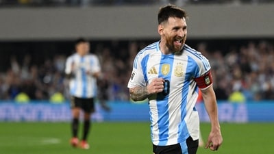 Argentina's forward Lionel Messi celebrates after scoring during the 2026 FIFA World Cup South American qualifiers football match against Bolivia. (AFP) Argentina's forward Lionel Messi celebrates after scoring during the 2026 FIFA World Cup South American qualifiers football match against Bolivia. (AFP)