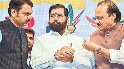 Maharashtra Chief Minister Eknath Shinde with State Deputy Chief Ministers Devendra Fadnavis and Ajit Pawar. (ANI) Maharashtra Chief Minister Eknath Shinde with State Deputy Chief Ministers Devendra Fadnavis and Ajit Pawar. (ANI)