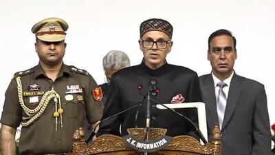 Omar Abdullah taking oath as the chief minister. (PTI) Omar Abdullah taking oath as the chief minister. (PTI)