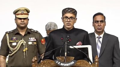 Omar Abdullah taking oath as the chief minister of Jammu and Kashmir. (PTI) Omar Abdullah taking oath as the chief minister of Jammu and Kashmir. (PTI)